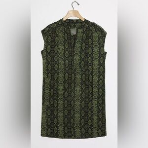 Anthropologie Rachel Tunic Dress Snakeskin Green Black, Size S